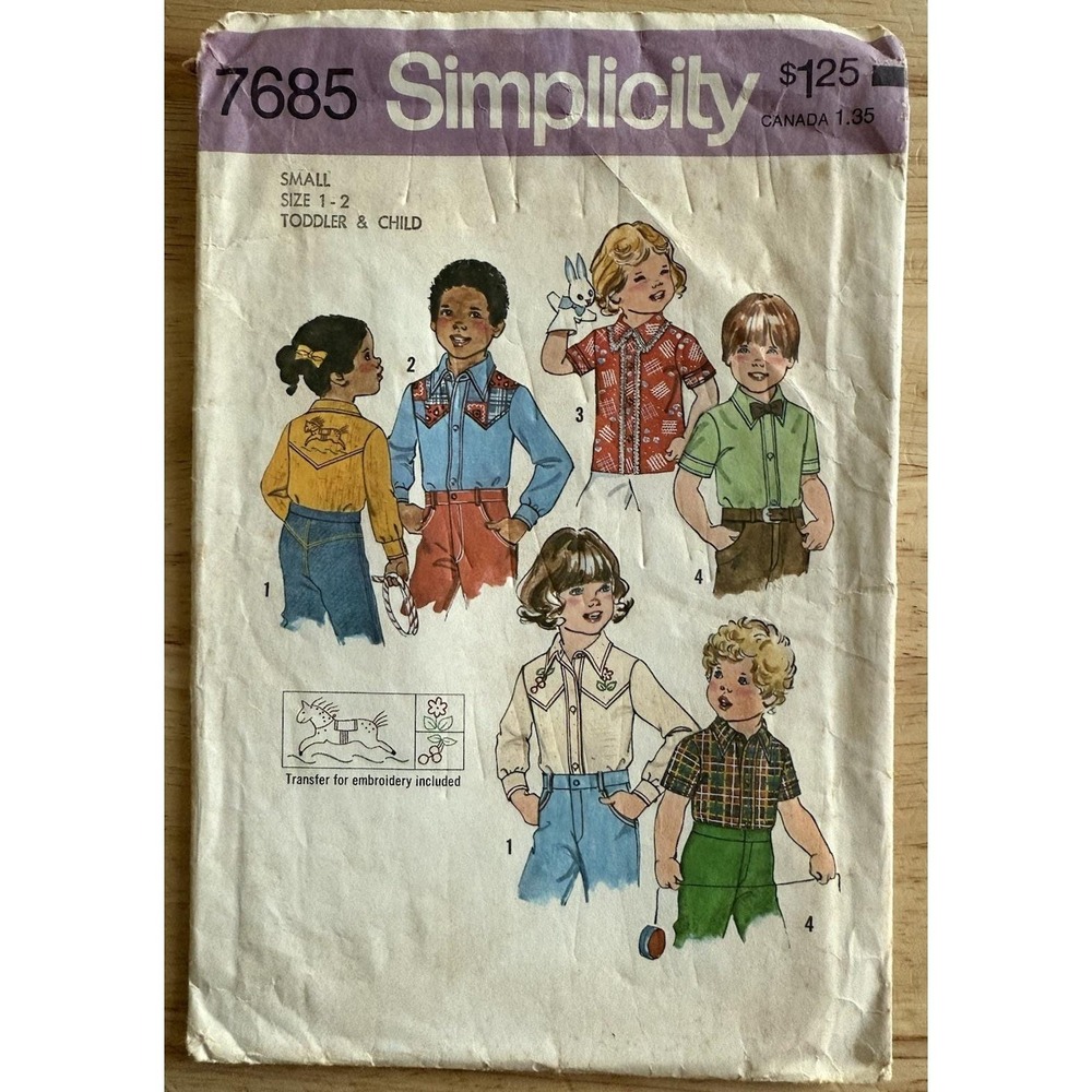VTG Simplicity PATTERN 7685 Unisex Kids Toddler & Child Shirt Size‎ 1-2 CUT